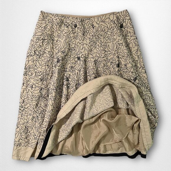 Vintage Carlisle Embroidered Line Art Linen A Line Beige Midi Skirt Size 14 - Picture 5 of 11